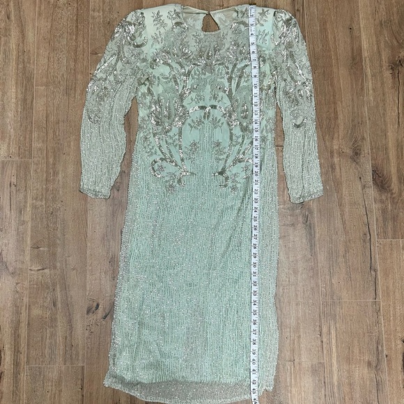 ❌SOLD He-Ro Industries |Vintage 100% Silk Mint Green Fancy Beaded Dress Size 10 - Picture 4 of 16